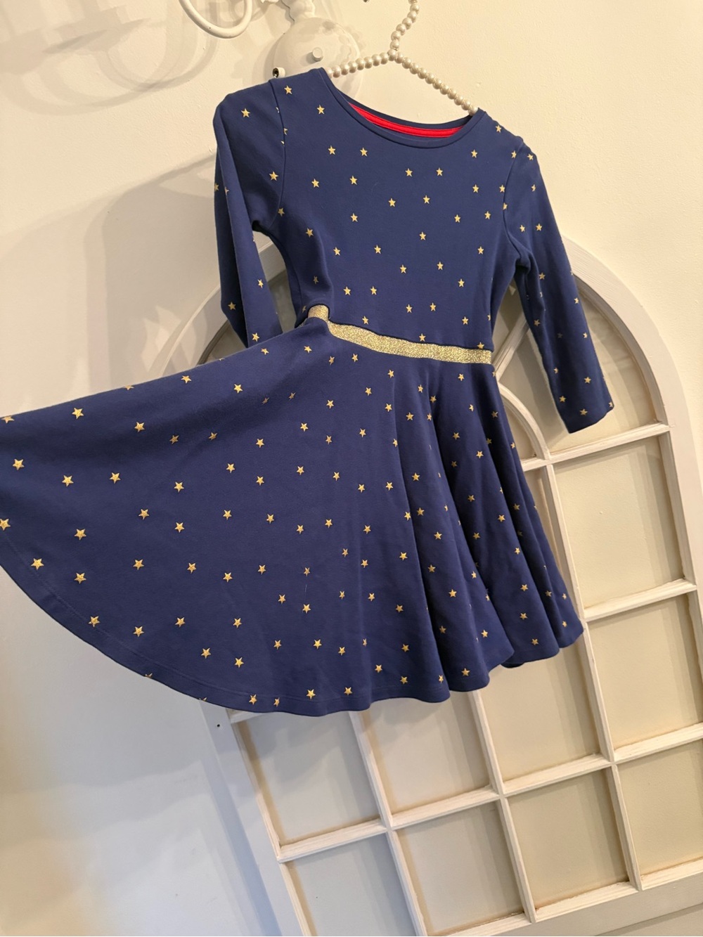 Mini Boden Navy Blue Gold Stars Twirl Dress Stars Sparkly  7-8Y 128cm